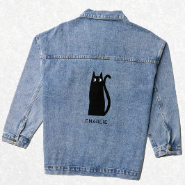Zwarte kat op maat denim jacket