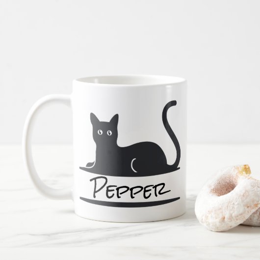 Zwarte kat op maat koffiemok (Met donut)