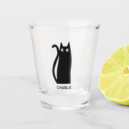 Zwarte kat op maat shot glas (Voorkant)