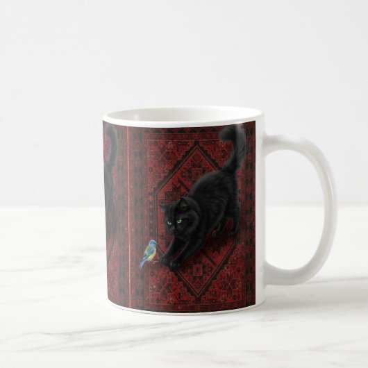 Zwarte Kat op Marokkaanse Vloerkleed Koffiemok (Rechts)