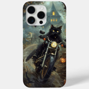 Zwarte Kat op Motorfiets Halloween Griezelen iPhone 15 Pro Max Hoesje