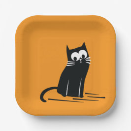 Zwarte Kat op Oranje – Kids  Papieren Bordje