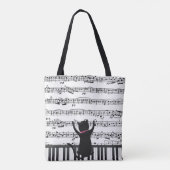 Zwarte kat op pianotoetsen tote bag (Achterkant)