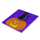 Zwarte kat op pompoen Abstracte Halloween kunst Tegeltje (Zijkant)