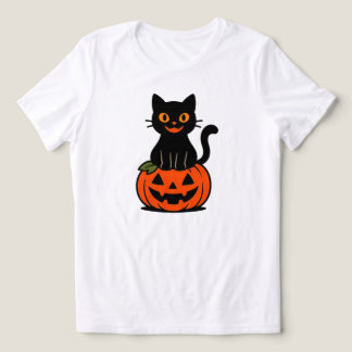 Zwarte kat op pompoen | ALLEEN WIT Tri-Blend Shirt