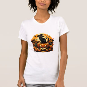 Zwarte kat op pompoen enge Halloween zwarte kat Co T-shirt