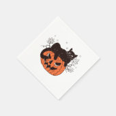 Zwarte kat op pompoen gezicht halloween kostuum sp servet (Hoek)
