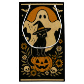 Zwarte kat op pompoen Halloween Gift Bag – Spooky Klein Cadeauzakje (Achterkant)