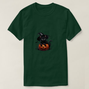 Zwarte kat op pompoen Halloween T-shirt
