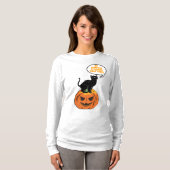zwarte kat op pompoen, Halloween T-Shirt (Voorkant volledig)