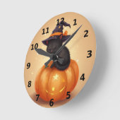 Zwarte kat op pompoen Halloween Wall Clock Ronde Klok (Hoek)