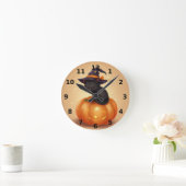 Zwarte kat op pompoen Halloween Wall Clock Ronde Klok (Huis)