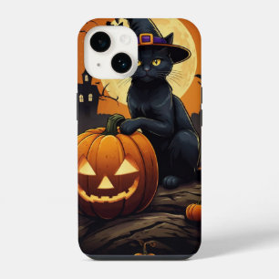 Zwarte kat op pompoen iPhone 14 hoesje