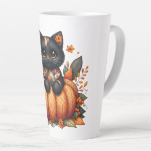 Zwarte Kat op Pompoen met Herfst Dekbedovertrek Pa Latte Mok