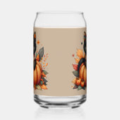 Zwarte kat op pompoen met herfst quilt patroon blikvorm glas (Rechts)