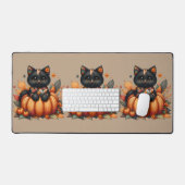 Zwarte kat op pompoen met herfst quilt patroon bureaumat (Keyboard & Muis)