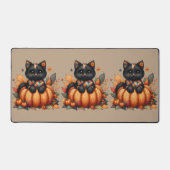 Zwarte kat op pompoen met herfst quilt patroon bureaumat (Voorkant)