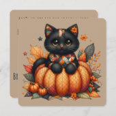 Zwarte kat op pompoen met herfst quilt patroon kaart (Voorkant / Achterkant)