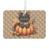 Zwarte kat op pompoen met herfst quilt patroon luchtverfrisser (Achterkant)