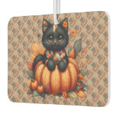Zwarte kat op pompoen met herfst quilt patroon luchtverfrisser (Links)