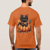 Zwarte kat op pompoen met herfst quilt patroon t-shirt (Achterkant)