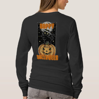 Zwarte kat op pompoen retro Halloween vintage T-shirt