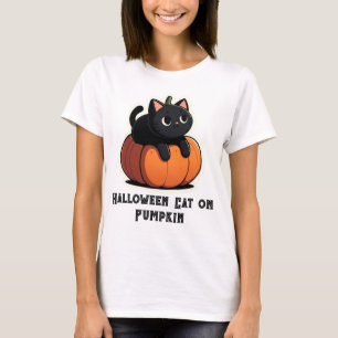 Zwarte kat op pompoen t-shirt