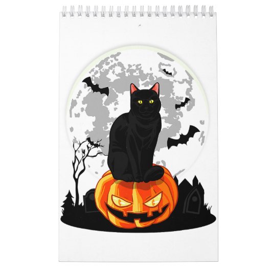 Zwarte kat op pompoen T-shirt - Volle Maan Hallowe Kalender (Hoes)