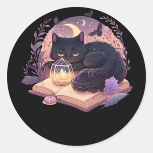 Zwarte kat op pompoen T-shirt - Volle Maan Hallowe Ronde Sticker