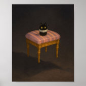 Zwarte kat op roze gestreepte kruk Art Print (Voorkant)