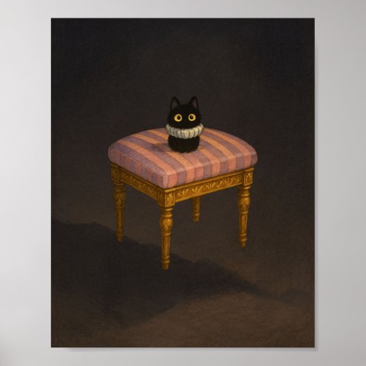 Zwarte kat op roze gestreepte kruk Art Print (Voorkant)