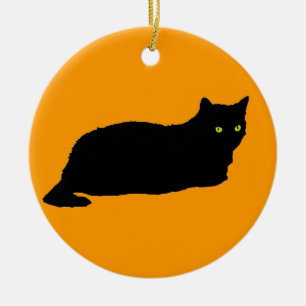Zwarte kat op Sinaasappel Keramisch Ornament