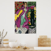 Zwarte kat op stoel 2 poster (Keuken)