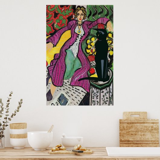 Zwarte kat op stoel 2 poster (Keuken)