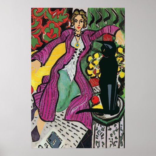 Zwarte kat op stoel 2 poster (Voorkant)