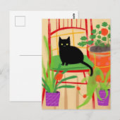 Zwarte Kat op Stoel  Bloemen Schilderen Briefkaart (Voorkant / Achterkant)