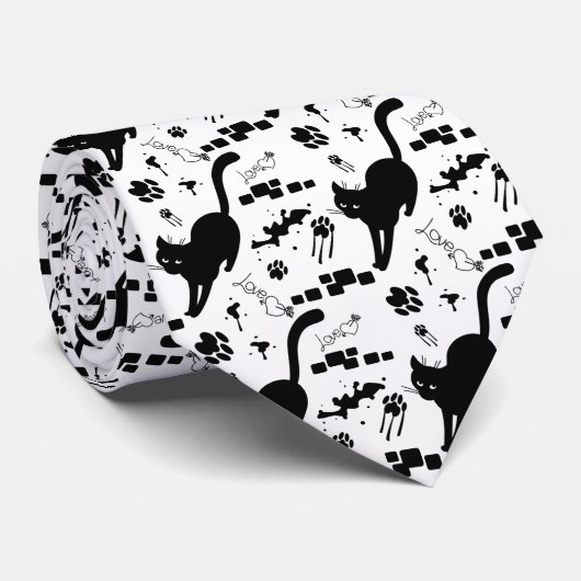 Zwarte kat op straat stropdas (Opgerold)