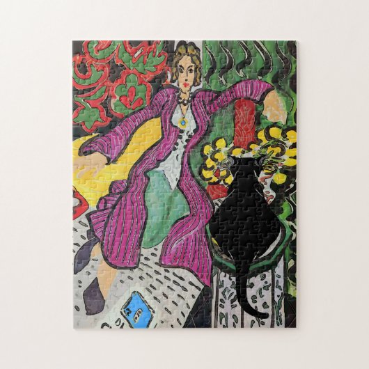 Zwarte kat op tafel legpuzzel (Verticaal)