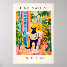 Zwarte kat op toilet Mattise-stijl badkamerprint Poster