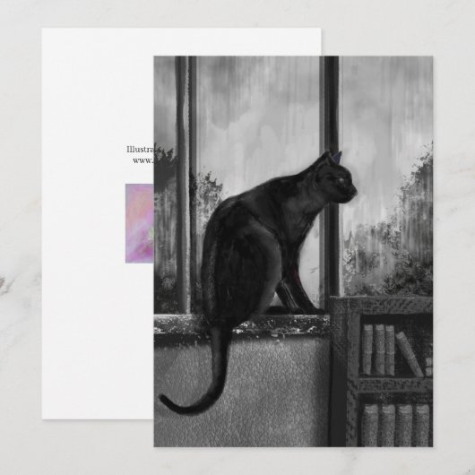 Zwarte kat op vensterbank - Kaart (Voorkant / Achterkant)
