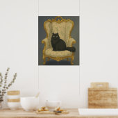 Zwarte Kat op Versierde Stoel – Elegant Gothisch H Poster (Keuken)