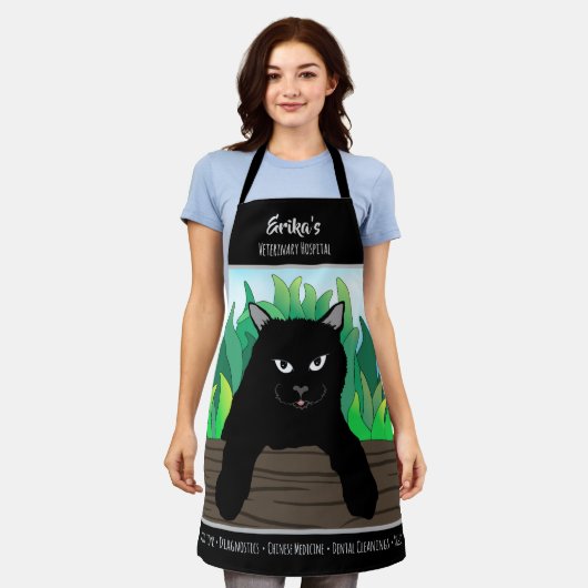 Zwarte kat opknoping op hek, Zakelijk thema, Mediu Schort (Gedragen)