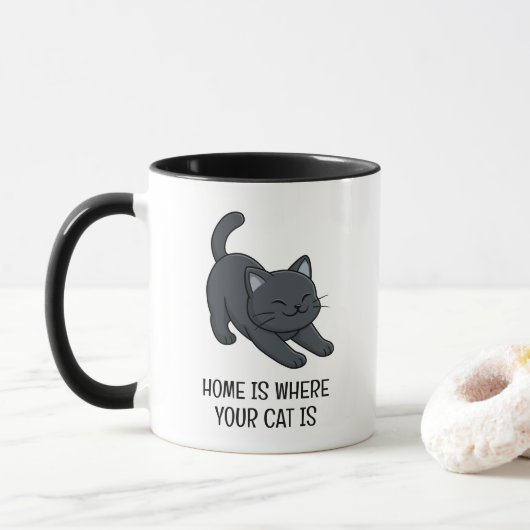 Zwarte kat oprekken Aangepaste tekst Mok (Met donut)