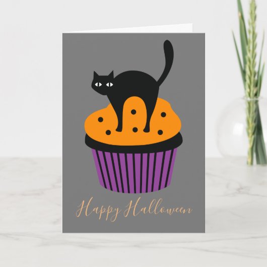 Zwarte kat oranje Halloween thema Kaart (Voorkant)