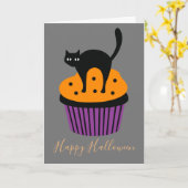 Zwarte kat oranje Halloween thema Kaart (Gele Bloem)