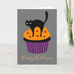 Zwarte kat oranje Halloween thema Kaart