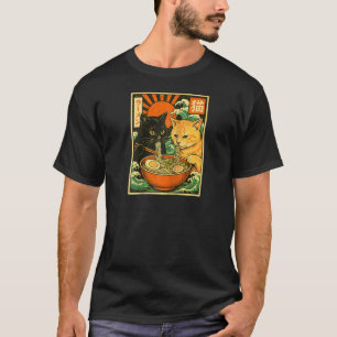Zwarte Kat Oranje Kat Slurpende Ramen Japanse Kat  T-shirt