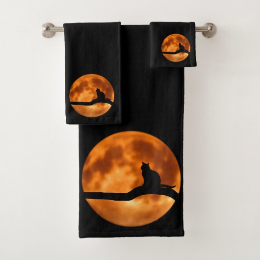 Zwarte kat Oranje maan Bad Handdoek (Insitu)