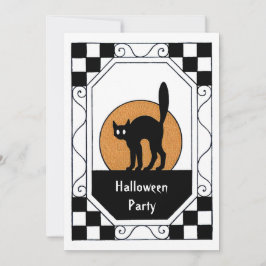 Zwarte Kat Oranje Maan Halloween Feest Kaart