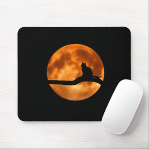 Zwarte kat Oranje maan Muismat